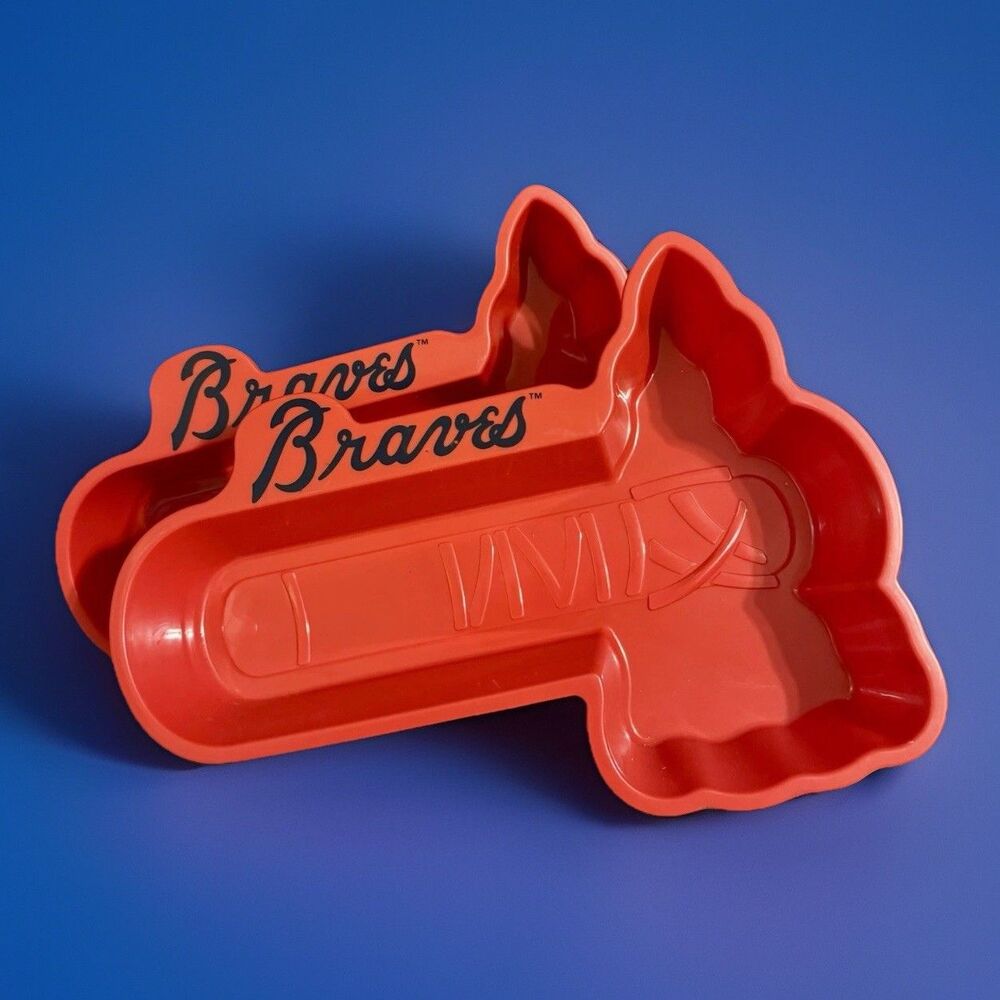Two Atlanta Braves Whirley Drink Works Tomahawk Serving Bowl Chip Party Tray